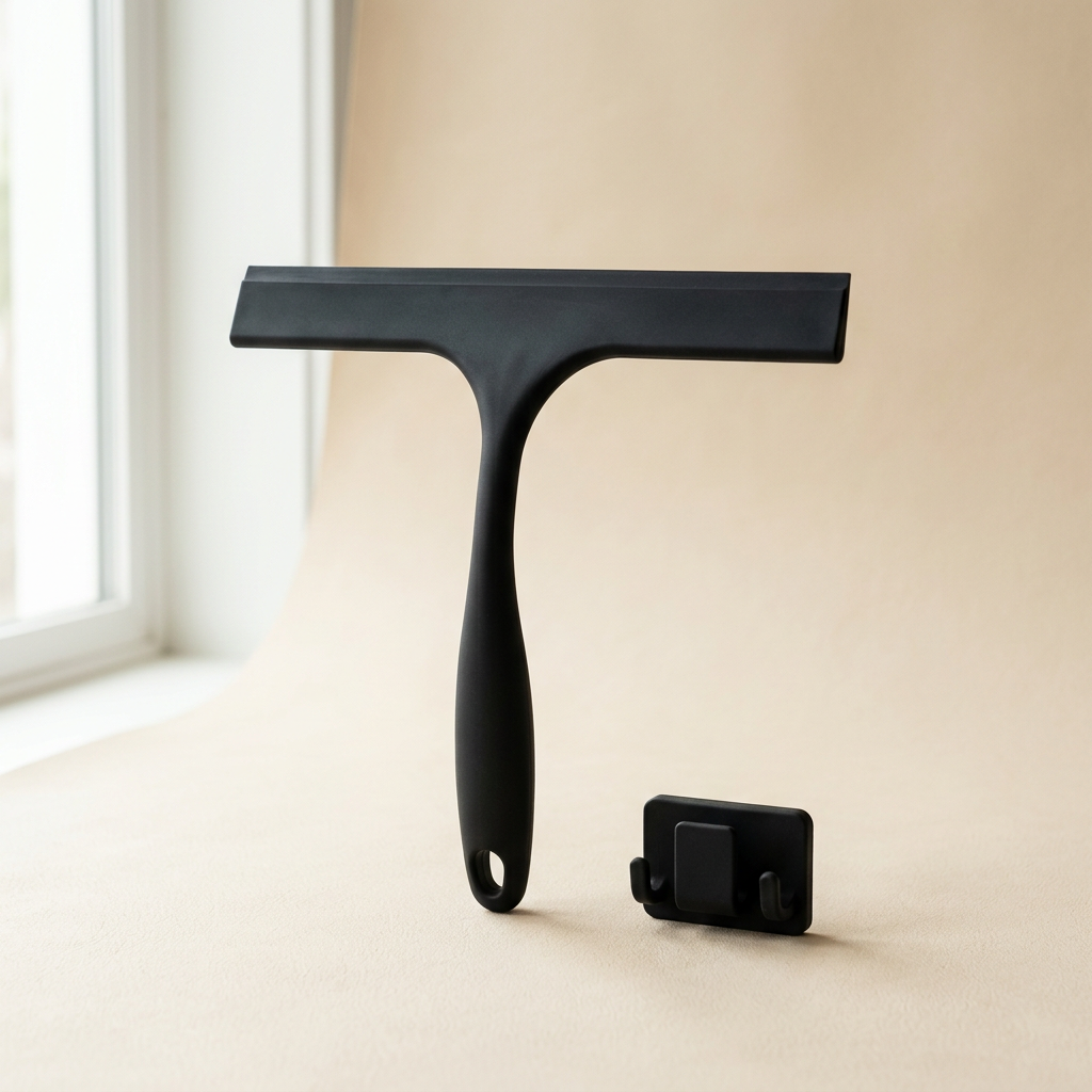 Matte black Premium Silicone Shower Squeegee with hanging holder